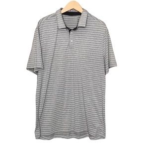 Lululemon Evolution Polo Men’s Golf Shirt Grey White Stripe ESTIMATED Size Large